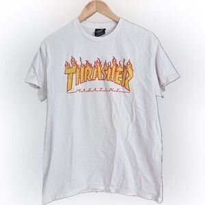 Thrasher White Tee with Flame Logo